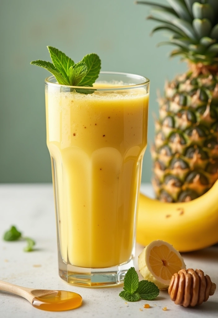25 Banana Pineapple Smoothie Recipes That Feel Like a Vacation 83 25 Banana Pineapple Smoothie Recipes That Feel Like a Vacation - 13. Banana Pineapple Honey Mint Smoothie