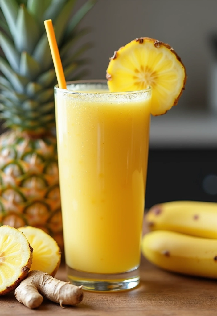 25 Banana Pineapple Smoothie Recipes That Feel Like a Vacation 126 25 Banana Pineapple Smoothie Recipes That Feel Like a Vacation - 20. Banana Pineapple Ginger Zing