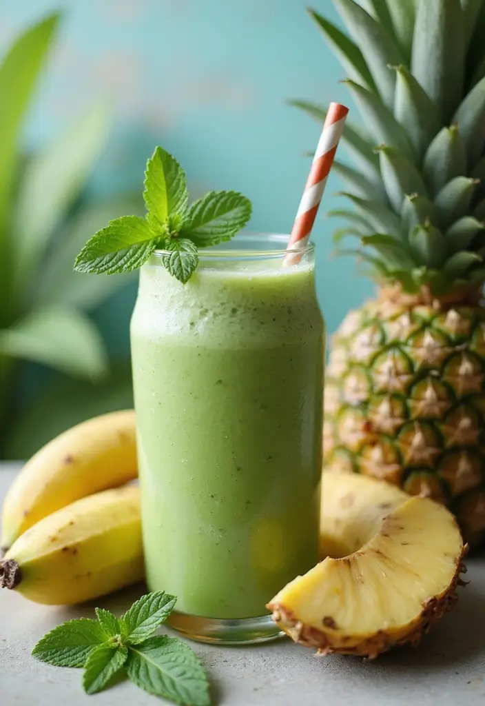 25 Banana Pineapple Smoothie Recipes That Feel Like a Vacation 55 25 Banana Pineapple Smoothie Recipes That Feel Like a Vacation - 9. Banana Pineapple Mint Fusion