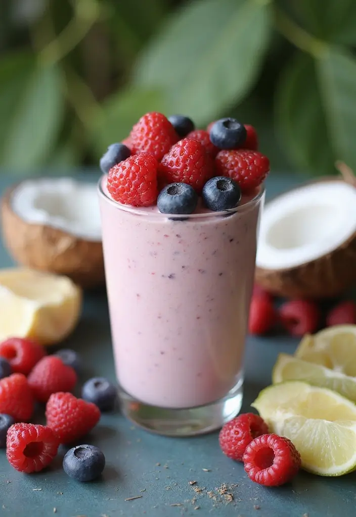 25 Easy Smoothie Recipes with Frozen Fruit and Protein Shakes for Busy Mornings 62 25 Easy Smoothie Recipes with Frozen Fruit and Protein Shakes for Busy Mornings - 10. Coconut Berry Bliss Smoothie