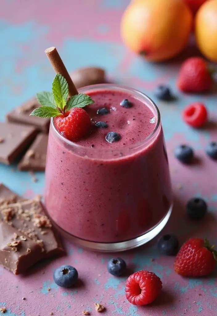 25 Easy Smoothie Recipes with Frozen Fruit and Protein Shakes for Busy Mornings 88 25 Easy Smoothie Recipes with Frozen Fruit and Protein Shakes for Busy Mornings - 14. Choco-Berry Delight Smoothie