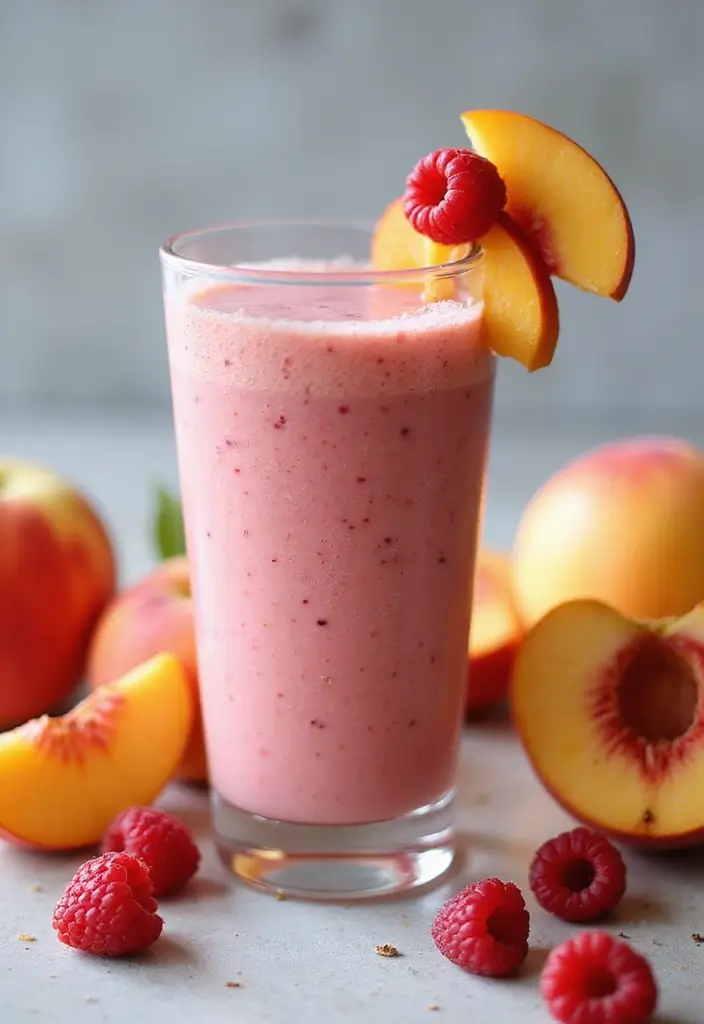 25 Easy Smoothie Recipes with Frozen Fruit and Protein Shakes for Busy Mornings 102 25 Easy Smoothie Recipes with Frozen Fruit and Protein Shakes for Busy Mornings - 16. Raspberry Peach Energy Smoothie