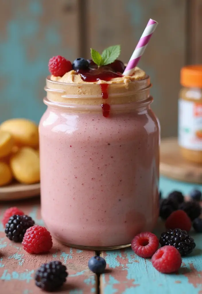 25 Easy Smoothie Recipes with Frozen Fruit and Protein Shakes for Busy Mornings 109 25 Easy Smoothie Recipes with Frozen Fruit and Protein Shakes for Busy Mornings - 17. Peanut Butter and Jelly Smoothie