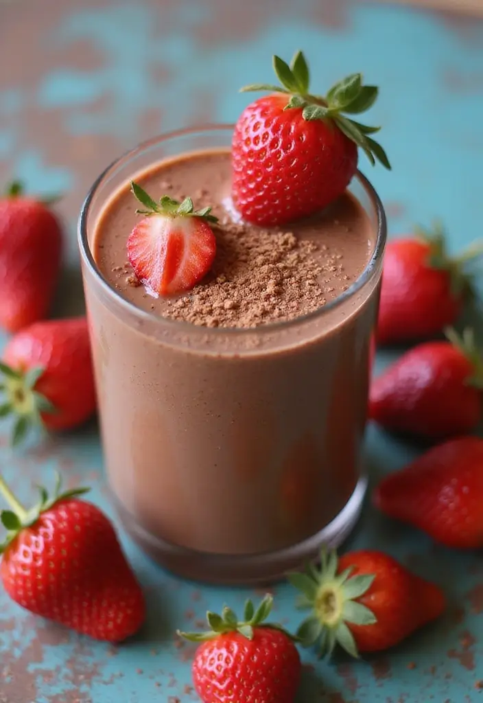 25 Easy Smoothie Recipes with Frozen Fruit and Protein Shakes for Busy Mornings 41 25 Easy Smoothie Recipes with Frozen Fruit and Protein Shakes for Busy Mornings - 7. Chocolate Strawberry Protein Shake