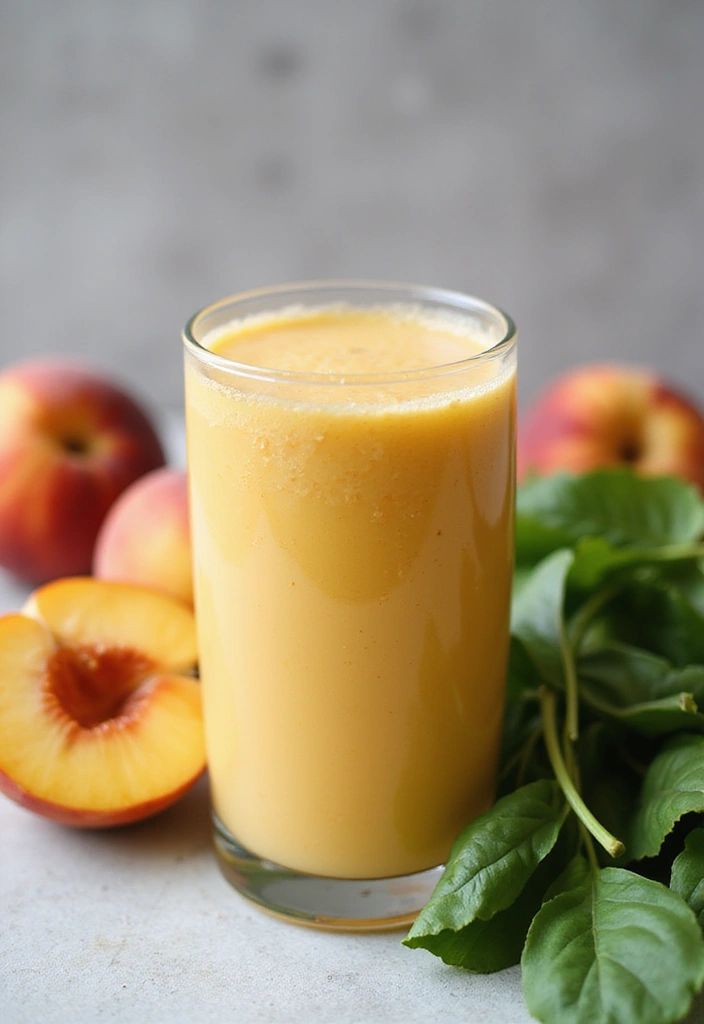 25 Fruit and Veggie Smoothie Recipes Packed with Vitamins and Fiber 65 25 Fruit and Veggie Smoothie Recipes Packed with Vitamins and Fiber - 11. Peach Spinach Smoothie