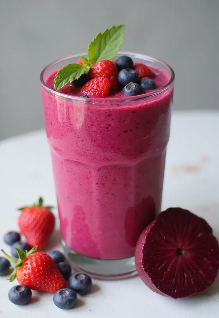 25 Fruit and Veggie Smoothie Recipes Packed with Vitamins and Fiber 6 25 Fruit and Veggie Smoothie Recipes Packed with Vitamins and Fiber - 2. Berry Beet Bliss Smoothie