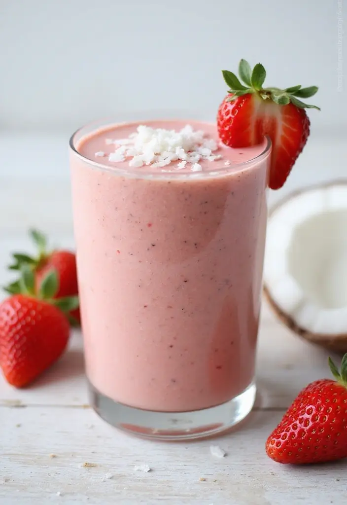 25 Healthy Low Carb Smoothie Recipes to Support Weight Goals - 13. Strawberry Coconut Smoothie