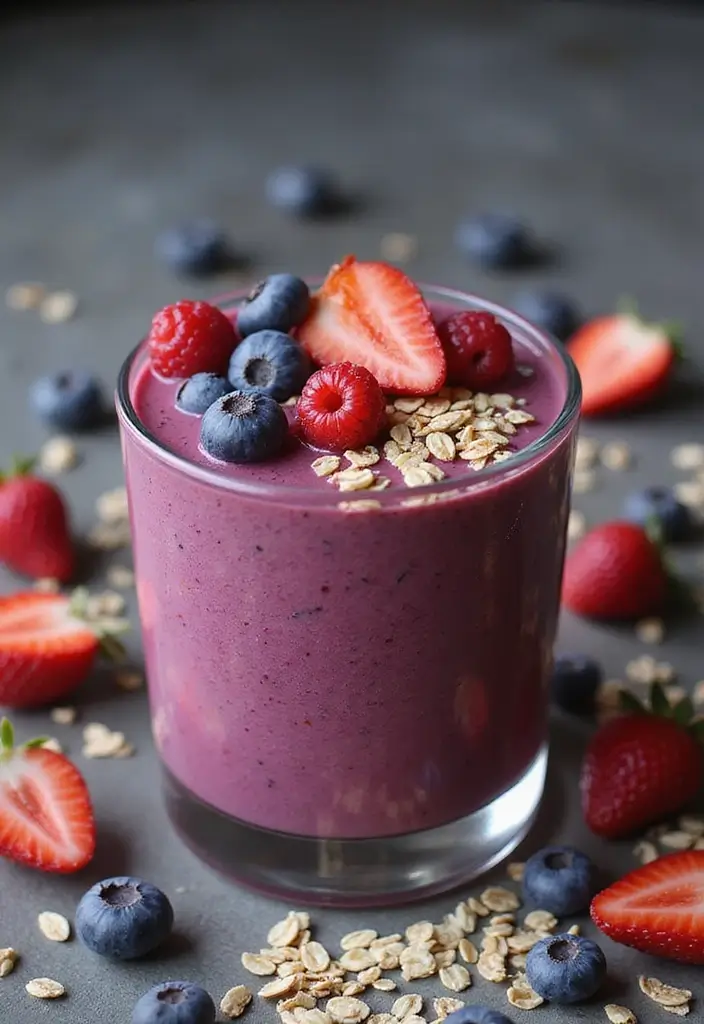 26 Easy 3-Ingredient Smoothie Recipes Anyone Can Make in Minutes - 6. Berry Oatmeal Breakfast Smoothie