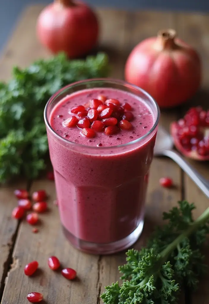 26 Green Smoothie Recipes without Banana That Still Taste Amazing 155 26 Green Smoothie Recipes without Banana That Still Taste Amazing - 25. Pomegranate and Kale Smoothie