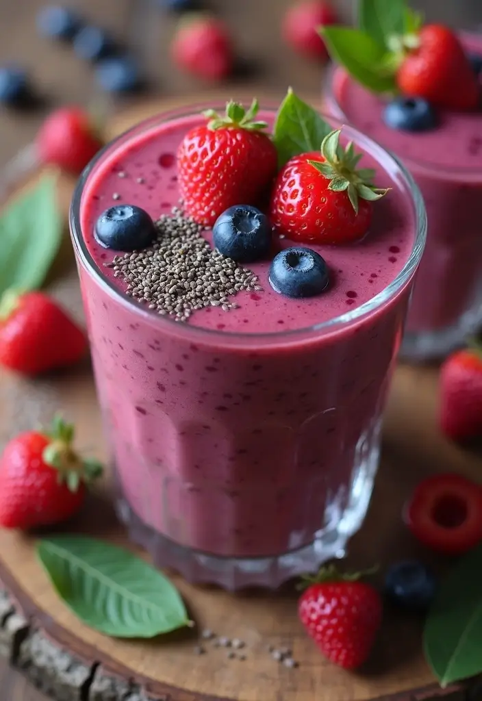 26 Smoothie Recipes with Chia Seeds for a Fiber and Omega-3 Boost 8 26 Smoothie Recipes with Chia Seeds for a Fiber and Omega-3 Boost - 2. Berry Blast Chia Smoothie