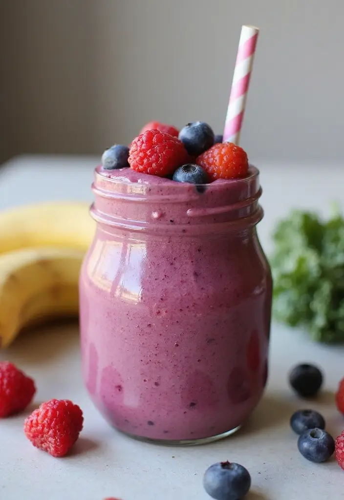 27 Banana Kale Smoothie Recipes for a Nutrient-Packed Drink 60 27 Banana Kale Smoothie Recipes for a Nutrient-Packed Drink - 12. Berry Blast Banana Kale Smoothie