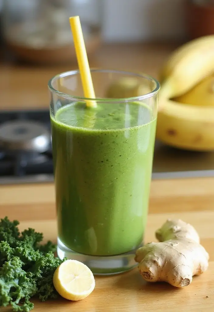 27 Banana Kale Smoothie Recipes for a Nutrient-Packed Drink 120 27 Banana Kale Smoothie Recipes for a Nutrient-Packed Drink - 22. Ginger Banana Kale Smoothie