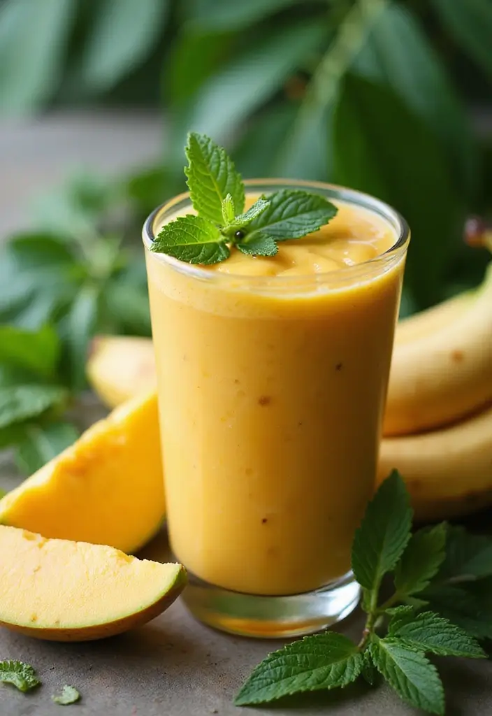 27 Banana and Mango Smoothie Recipes That Taste Like Summer in a Glass 121 27 Banana and Mango Smoothie Recipes That Taste Like Summer in a Glass - 19. Tropical Mango Banana Smoothie with Mint