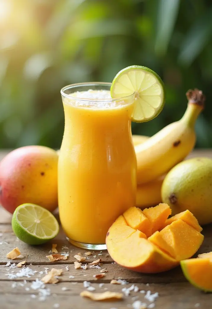27 Banana and Mango Smoothie Recipes That Taste Like Summer in a Glass 161 27 Banana and Mango Smoothie Recipes That Taste Like Summer in a Glass - 25. Mango Banana Coconut Lime Smoothie