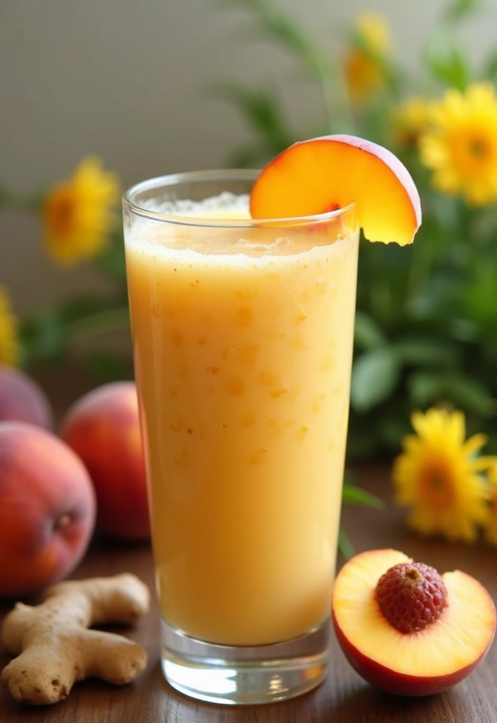 27 Belly Fat Smoothie Recipes That Support a Leaner Body 139 27 Belly Fat Smoothie Recipes That Support a Leaner Body - 21. Ginger Peach Smoothie
