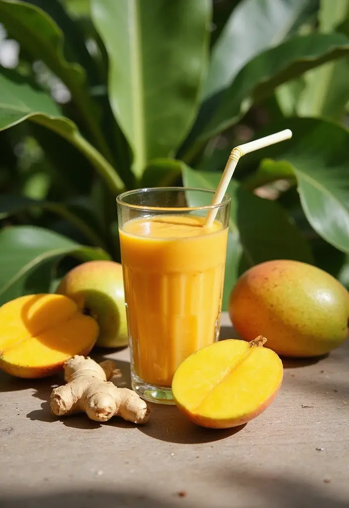 27 Belly Fat Smoothie Recipes That Support a Leaner Body 43 27 Belly Fat Smoothie Recipes That Support a Leaner Body - 7. Mango Ginger Smoothie