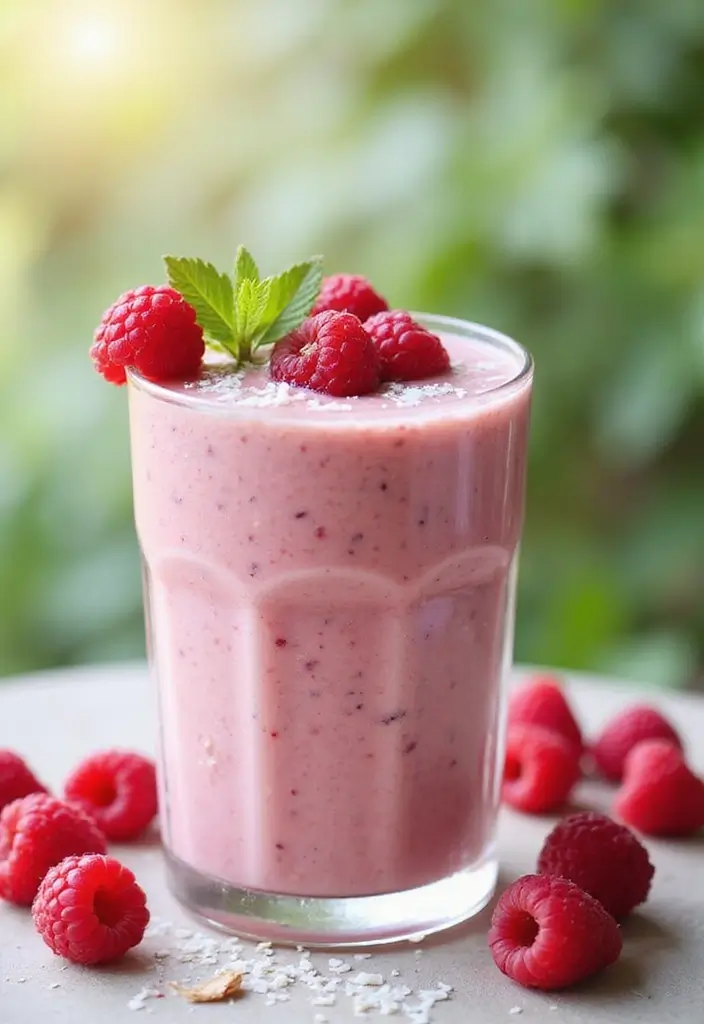 27 Smoothie Recipes for Healthy Weight Gain with Natural Ingredients 137 27 Smoothie Recipes for Healthy Weight Gain with Natural Ingredients - 21. Raspberry Coconut Smoothie