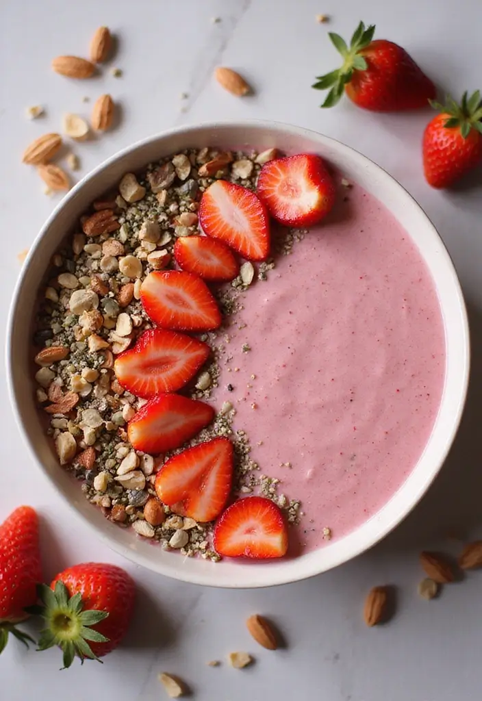 28 Green Protein Smoothie Recipes for Fitness and Focus 110 28 Green Protein Smoothie Recipes for Fitness and Focus - 18. Strawberry Spinach Smoothie Bowl