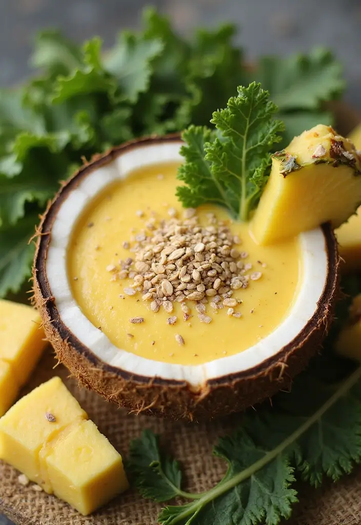 28 Green Protein Smoothie Recipes for Fitness and Focus 8 28 Green Protein Smoothie Recipes for Fitness and Focus - 2. Tropical Kale Protein Smoothie