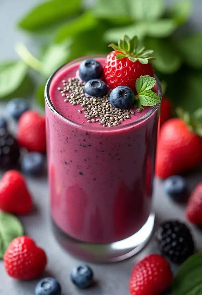 28 Green Protein Smoothie Recipes for Fitness and Focus 136 28 Green Protein Smoothie Recipes for Fitness and Focus - 22. Berry Chia Green Protein Smoothie