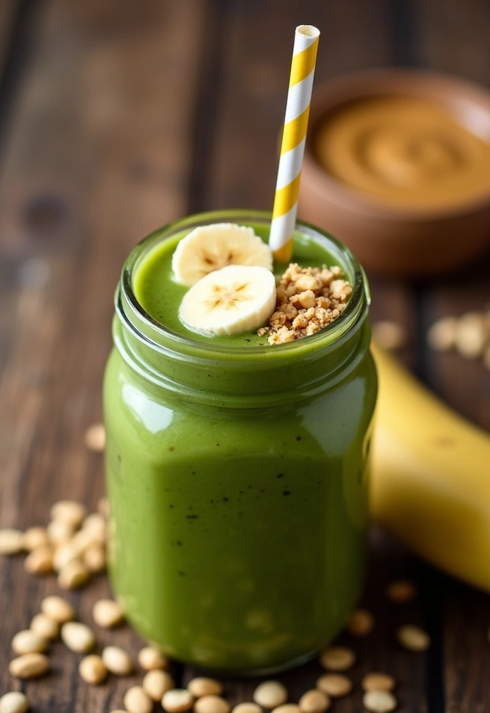 28 Green Protein Smoothie Recipes for Fitness and Focus 48 28 Green Protein Smoothie Recipes for Fitness and Focus - 8. Peanut Butter Banana Green Smoothie