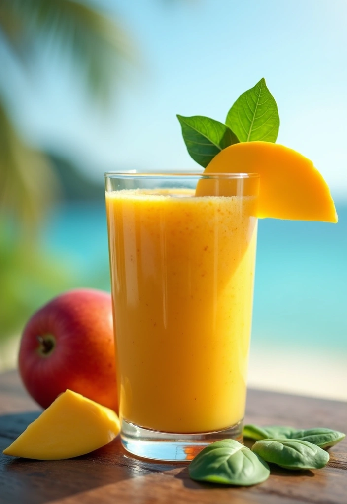 28 Protein Smoothie Recipes Without Powder Using Real Food Ingredients 23 28 Protein Smoothie Recipes Without Powder Using Real Food Ingredients - 5. Tropical Mango Spinach Smoothie