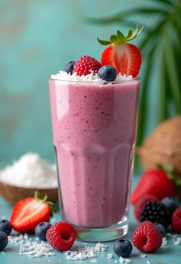 28 Protein Smoothie Recipes Without Powder Using Real Food Ingredients 49 28 Protein Smoothie Recipes Without Powder Using Real Food Ingredients - 9. Coconut and Berry Bliss Smoothie