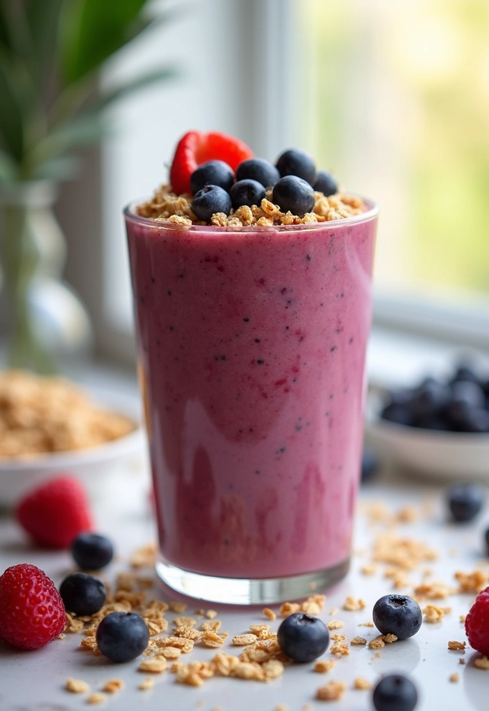 29 Berry Protein Smoothie Recipes for Antioxidant Power 168 29 Berry Protein Smoothie Recipes for Antioxidant Power - 26. Berry Protein Smoothie with Greek Yogurt and Granola