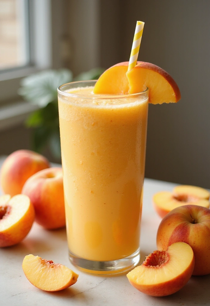 29 Fruit Smoothie Recipes with Yogurt for a Refreshing Energy Boost 15 29 Fruit Smoothie Recipes with Yogurt for a Refreshing Energy Boost - 3. Creamy Peach Yogurt Smoothie