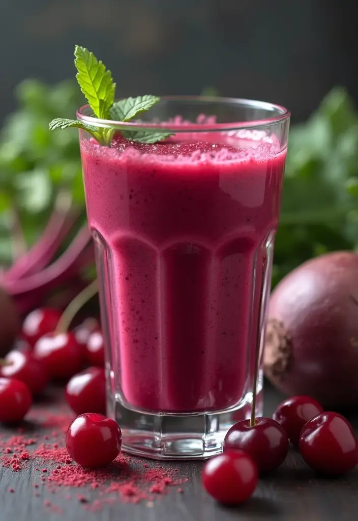 30+ Beet Juice Smoothie Recipes for Detox and Energy 98 30+ Beet Juice Smoothie Recipes for Detox and Energy - 16. Beet and Cherry Fusion
