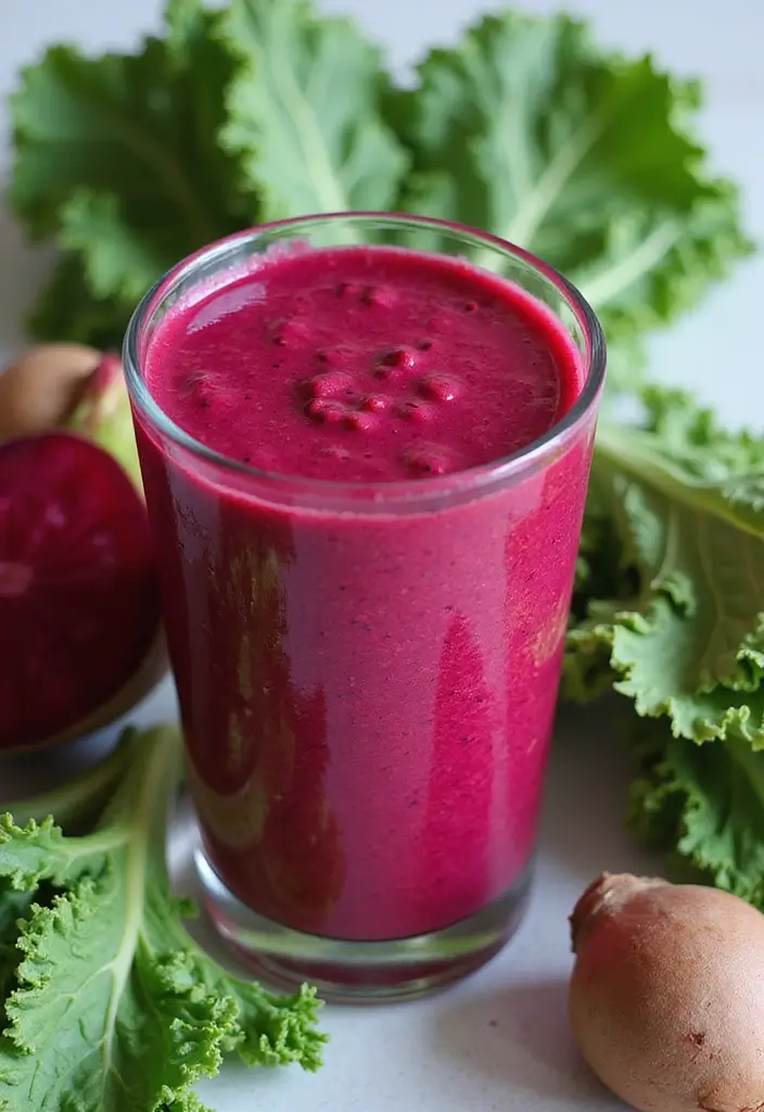 30+ Beet Juice Smoothie Recipes for Detox and Energy 112 30+ Beet Juice Smoothie Recipes for Detox and Energy - 18. Beet and Kale Green Smoothie