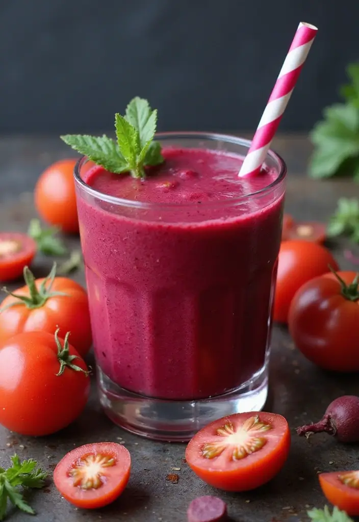30+ Beet Juice Smoothie Recipes for Detox and Energy 133 30+ Beet Juice Smoothie Recipes for Detox and Energy - 21. Beet and Tomato Smoothie