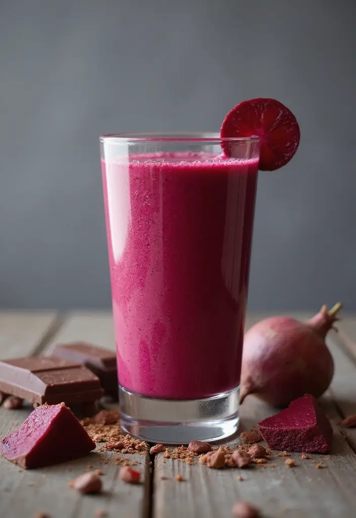 30+ Beet Juice Smoothie Recipes for Detox and Energy 147 30+ Beet Juice Smoothie Recipes for Detox and Energy - 23. Beet and Chocolate Protein Smoothie