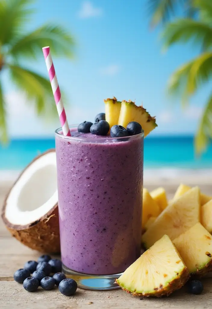 30+ Best Blueberry Smoothie Recipes for Any Time of Day 29 30+ Best Blueberry Smoothie Recipes for Any Time of Day - 5. Tropical Blueberry Coconut Smoothie