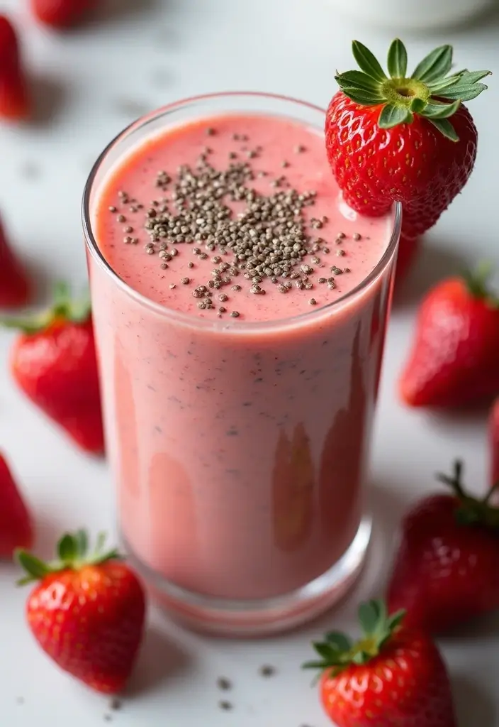 30+ Diet Smoothie Recipes for Fat Burning and Healthy Weight Loss - 13. Strawberry Chia Smoothie