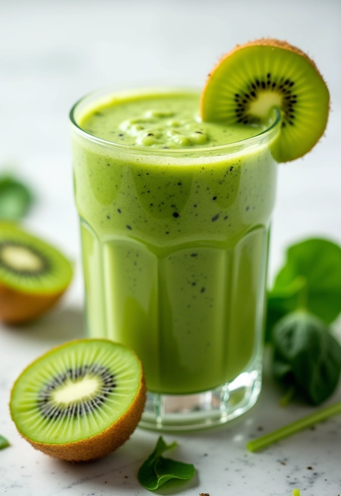 30+ Diet Smoothie Recipes for Fat Burning and Healthy Weight Loss - 17. Kiwi Green Smoothie