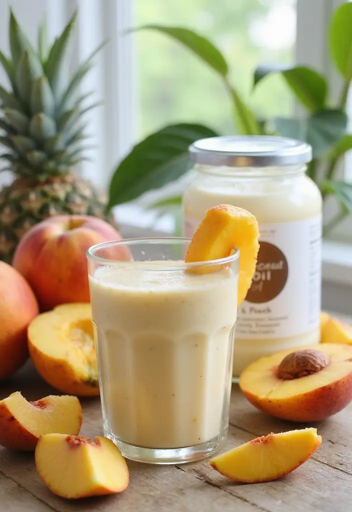 30+ Frozen Peach Smoothie Recipes Bursting with Summer Flavor 109 30+ Frozen Peach Smoothie Recipes Bursting with Summer Flavor - 17. Peach & Coconut Oil Smoothie