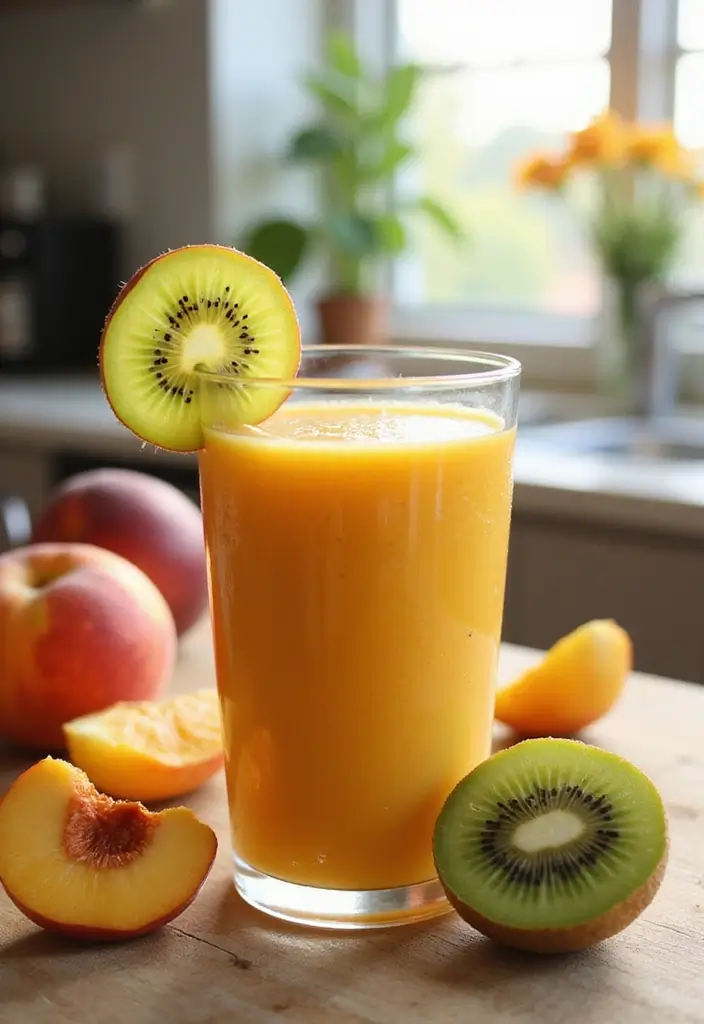 30+ Frozen Peach Smoothie Recipes Bursting with Summer Flavor 155 30+ Frozen Peach Smoothie Recipes Bursting with Summer Flavor - 25. Peach & Kiwi Smoothie