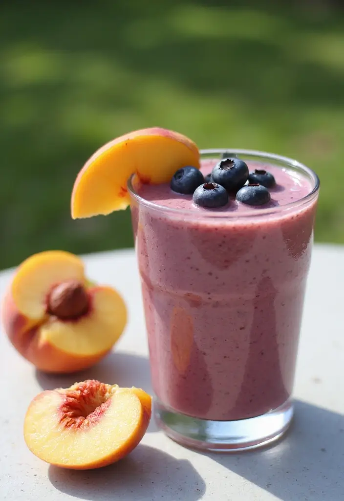 30+ Frozen Peach Smoothie Recipes Bursting with Summer Flavor 160 30+ Frozen Peach Smoothie Recipes Bursting with Summer Flavor - 26. Peach & Blueberry Smoothie