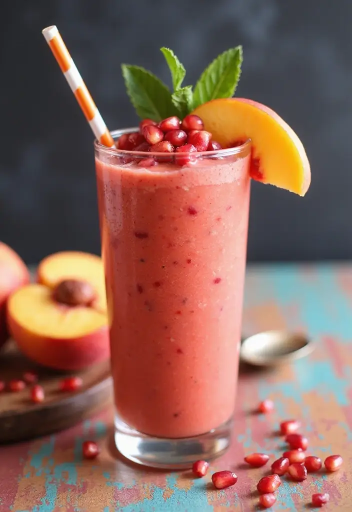 30+ Frozen Peach Smoothie Recipes Bursting with Summer Flavor 167 30+ Frozen Peach Smoothie Recipes Bursting with Summer Flavor - 27. Peach & Pomegranate Smoothie