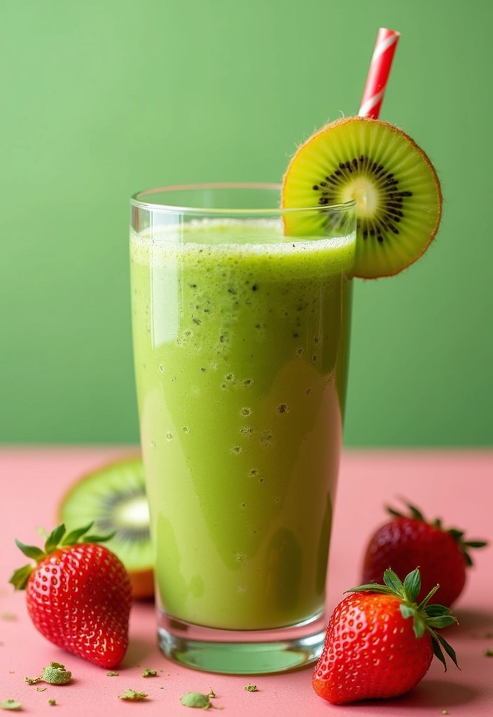 30+ Green Smoothie Recipes for a Healthy Breakfast Every Day 68 30+ Green Smoothie Recipes for a Healthy Breakfast Every Day - 12. Strawberry Kiwi Green Smoothie