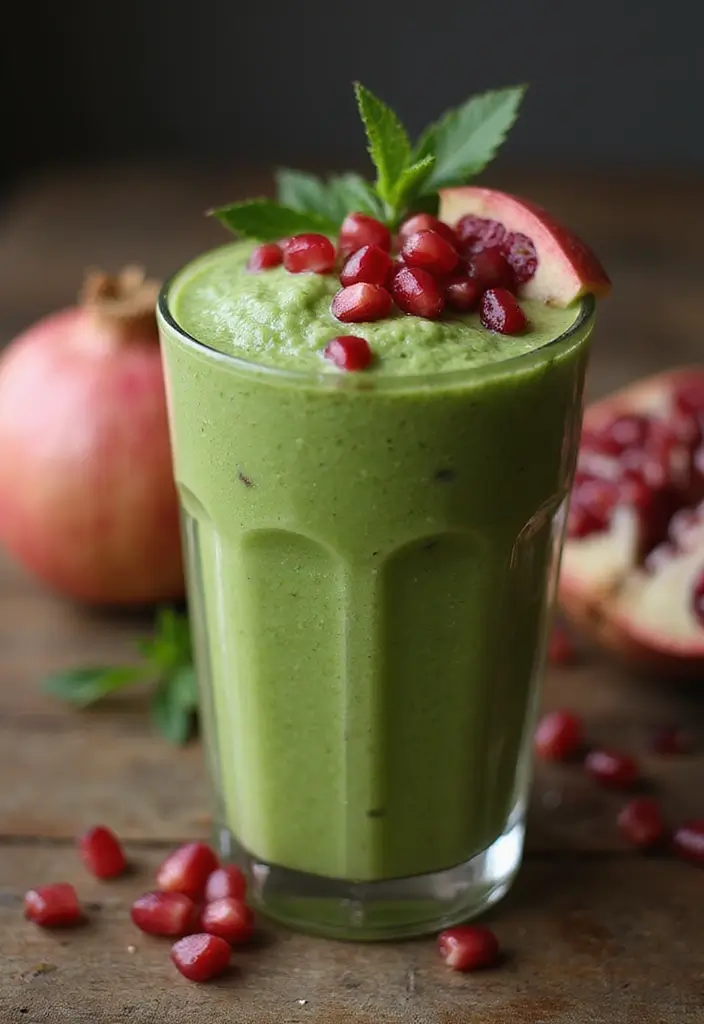 30+ Green Smoothie Recipes for a Healthy Breakfast Every Day 96 30+ Green Smoothie Recipes for a Healthy Breakfast Every Day - 18. Pomegranate Green Smoothie