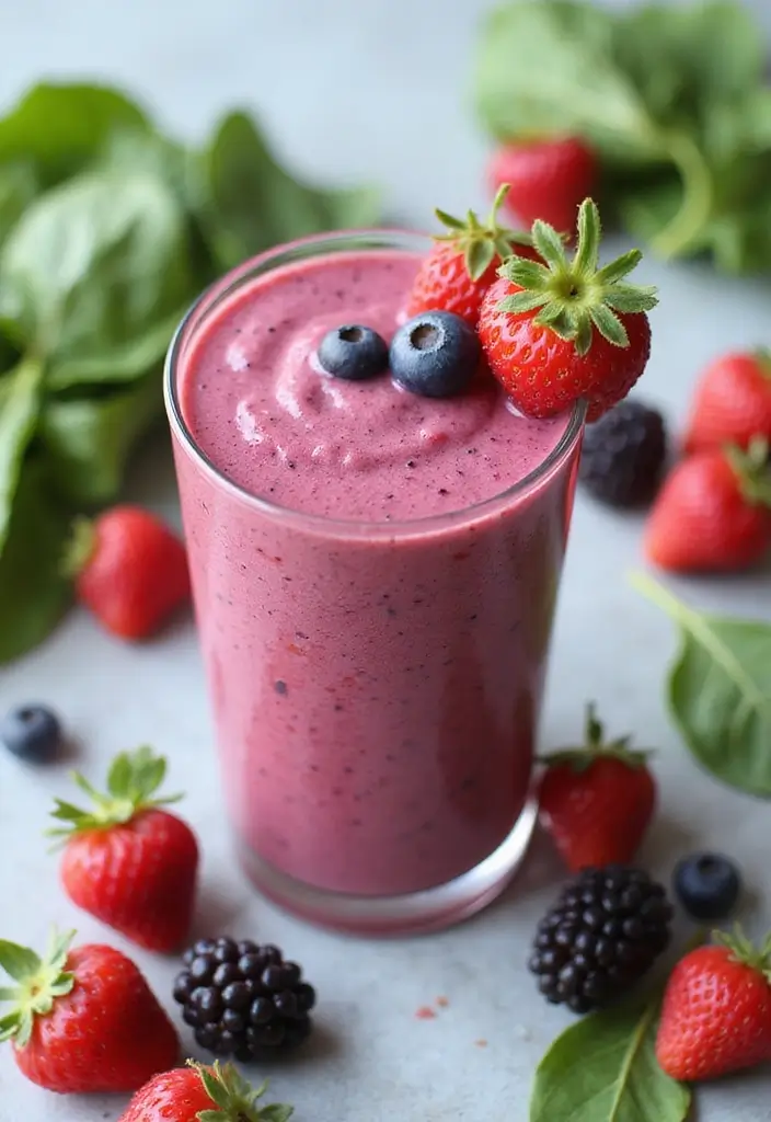 30+ Green Smoothie Recipes for a Healthy Breakfast Every Day 154 30+ Green Smoothie Recipes for a Healthy Breakfast Every Day - 28. Berry Spinach Smoothie