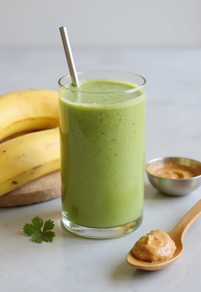 30+ Green Smoothie Recipes for a Healthy Breakfast Every Day 32 30+ Green Smoothie Recipes for a Healthy Breakfast Every Day - 6. Peanut Butter Banana Green Smoothie