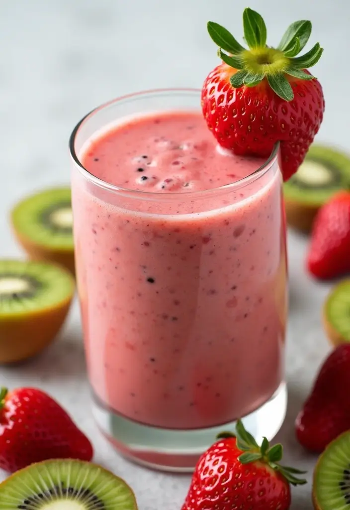 30+ Healthy Dinner Smoothie Recipes That Keep You Full and Satisfied 181 30+ Healthy Dinner Smoothie Recipes That Keep You Full and Satisfied - 29. Strawberry Kiwi Smoothie