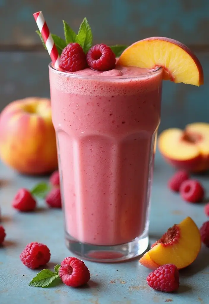 30+ Ice Cream Smoothie Recipes That Are Surprisingly Healthy 156 30+ Ice Cream Smoothie Recipes That Are Surprisingly Healthy - 26. Raspberry Peach Smoothie