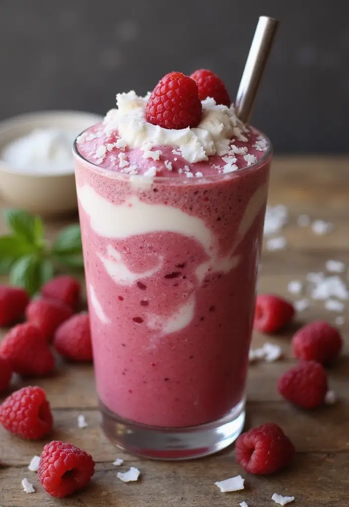 30+ Ice Cream Smoothie Recipes That Are Surprisingly Healthy 53 30+ Ice Cream Smoothie Recipes That Are Surprisingly Healthy - 9. Raspberry Coconut Swirl