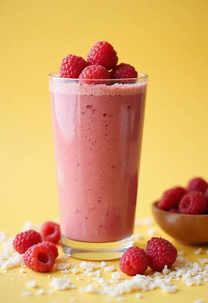 30+ Protein Smoothie Recipes without Banana for a Smooth Texture 94 30+ Protein Smoothie Recipes without Banana for a Smooth Texture - 15. Raspberry Coconut Protein Smoothie