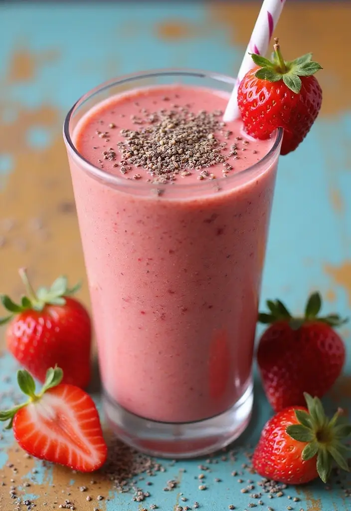 30+ Protein Smoothie Recipes without Banana for a Smooth Texture 144 30+ Protein Smoothie Recipes without Banana for a Smooth Texture - 23. Strawberry Chia Protein Smoothie