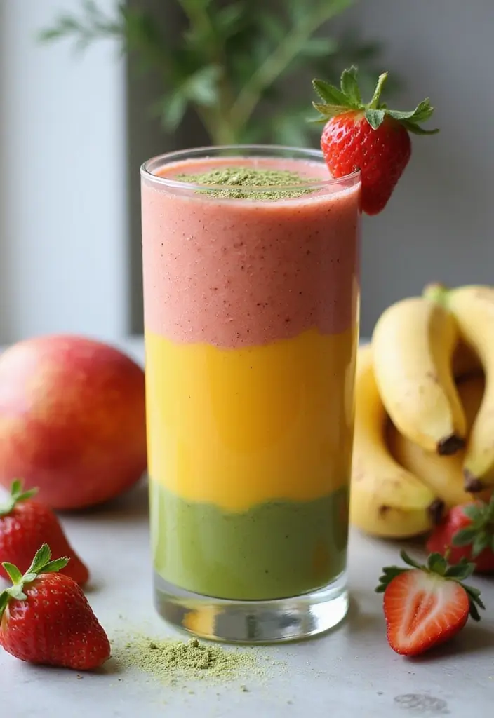 30+ Strawberry Banana Mango Smoothie Recipes for Tropical Flavor 86 30+ Strawberry Banana Mango Smoothie Recipes for Tropical Flavor - 14. Strawberry Banana Mango Smoothie with Matcha